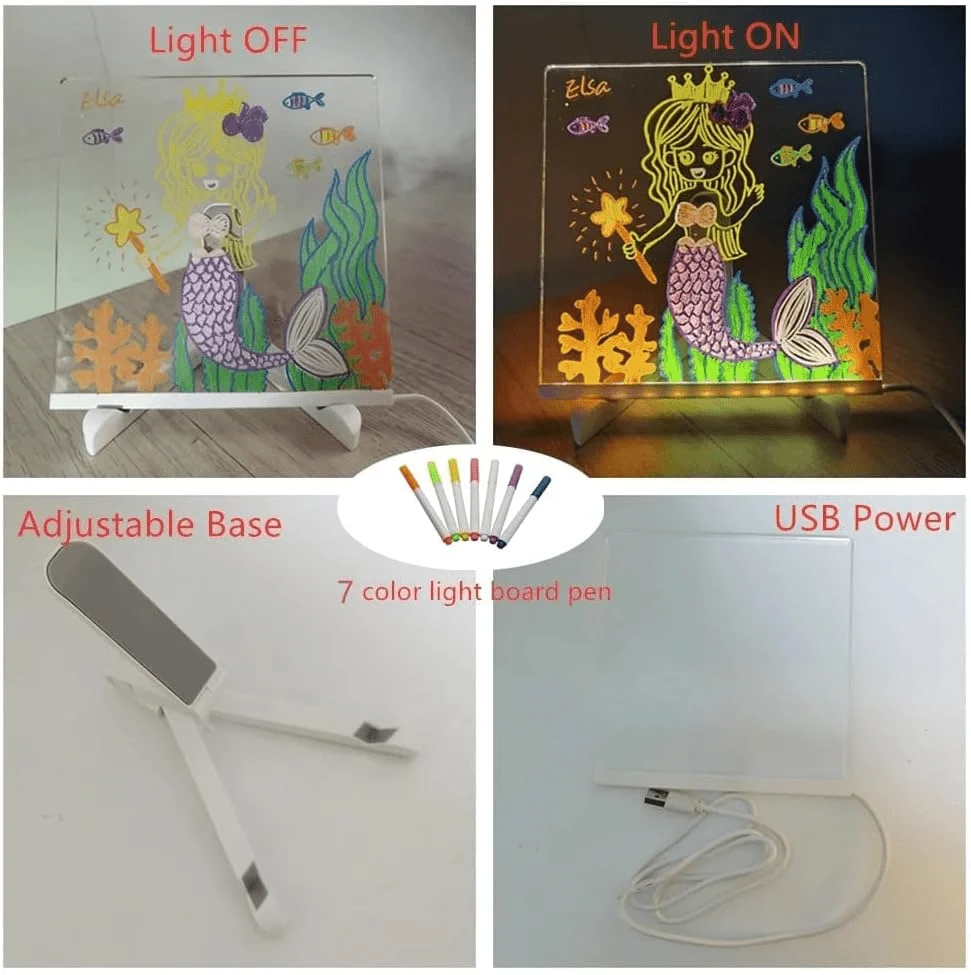 Acrylic LED Board With Colorful Night Light & 7 Neon Pens - Image 3
