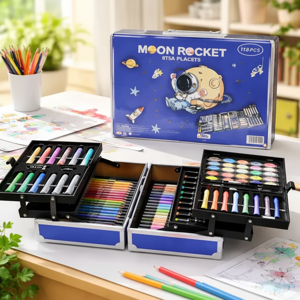 133-Piece Spaceman Kids Art and Painting Set with Briefcase