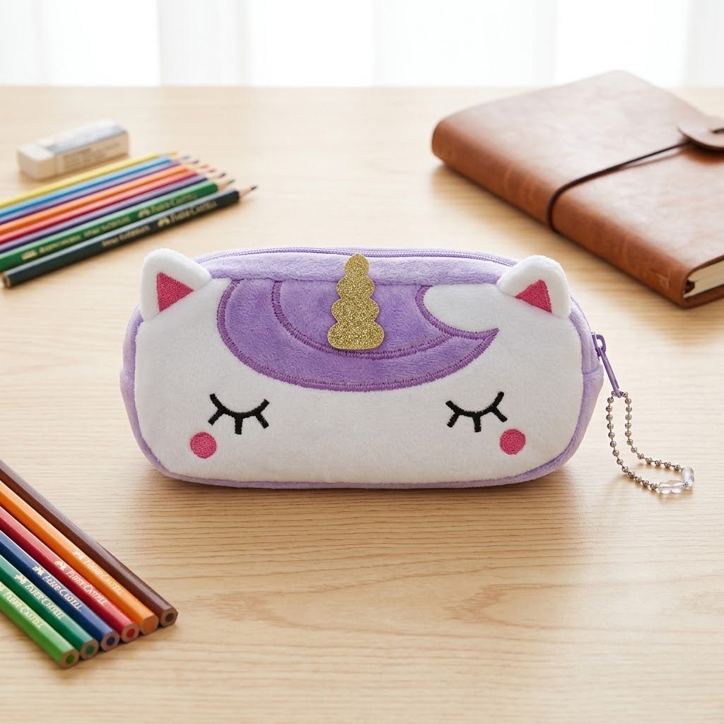 Soft Plush Unicorn Pencil Pouch for School - Image 3