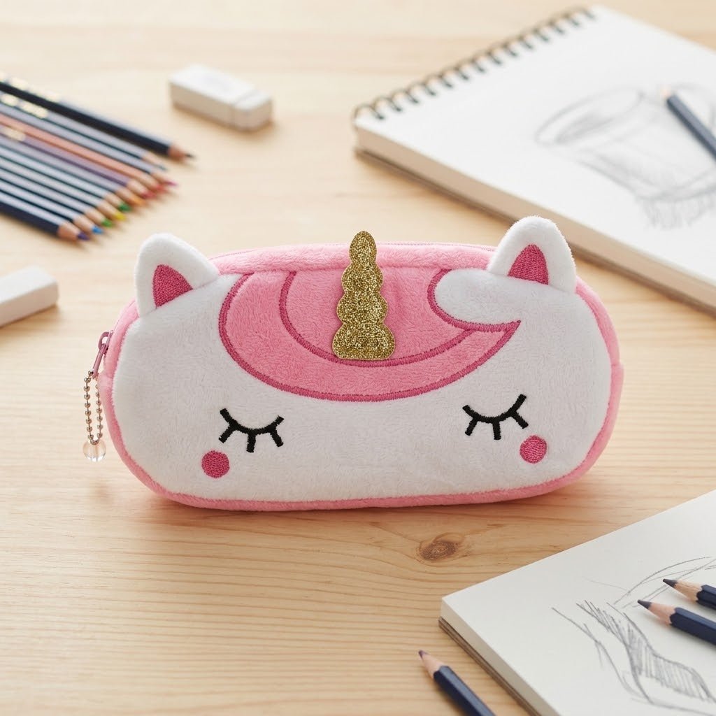 Soft Plush Unicorn Pencil Pouch for School