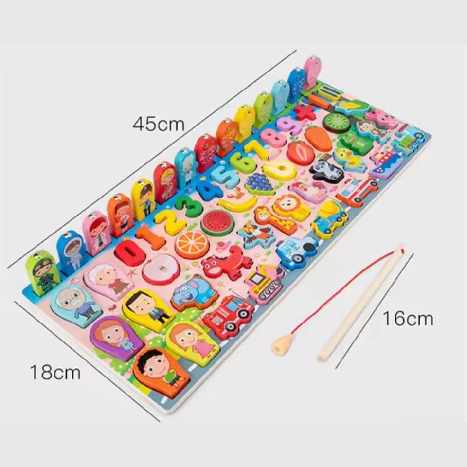 Wooden 6-in-1 Cartoon Fishing and Learning Board - Image 2