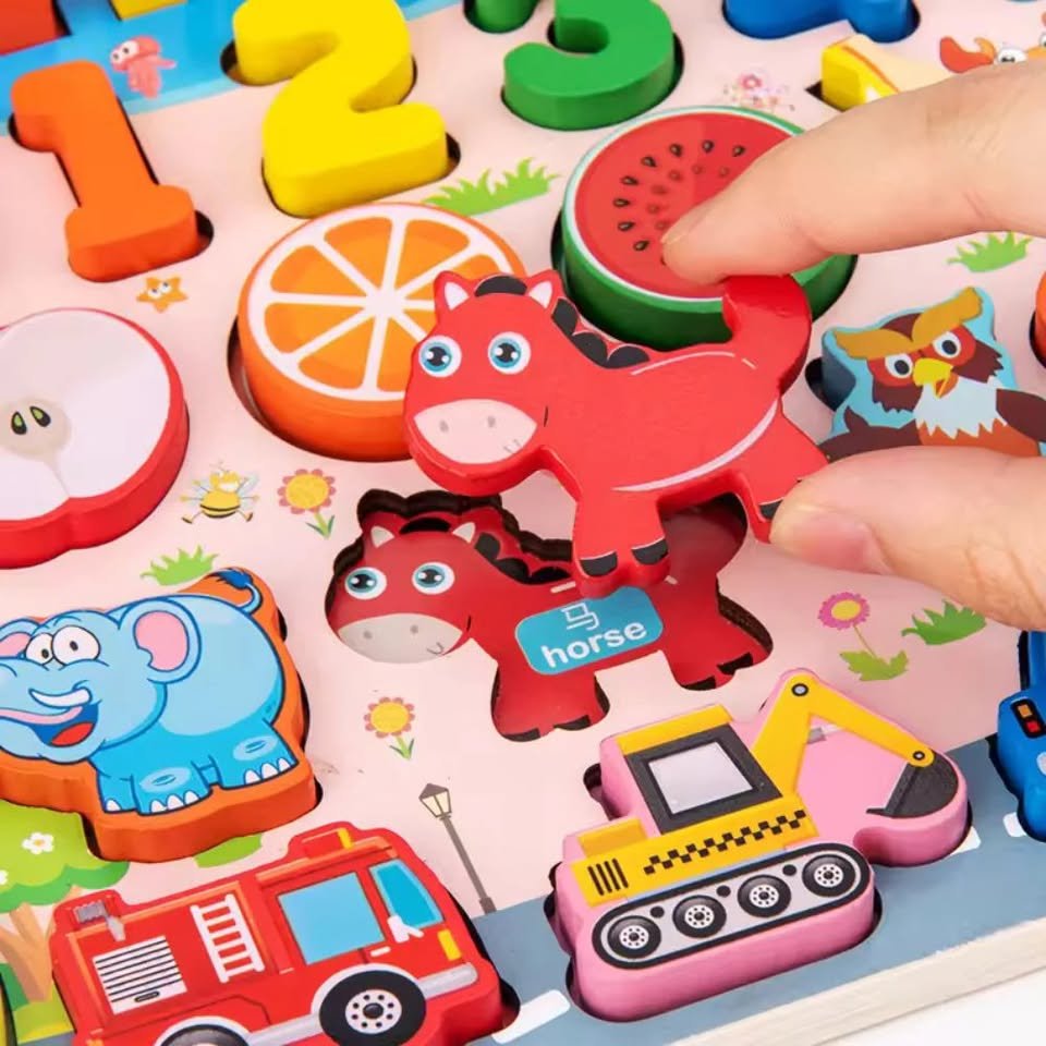 Wooden 6-in-1 Cartoon Fishing and Learning Board - Image 3