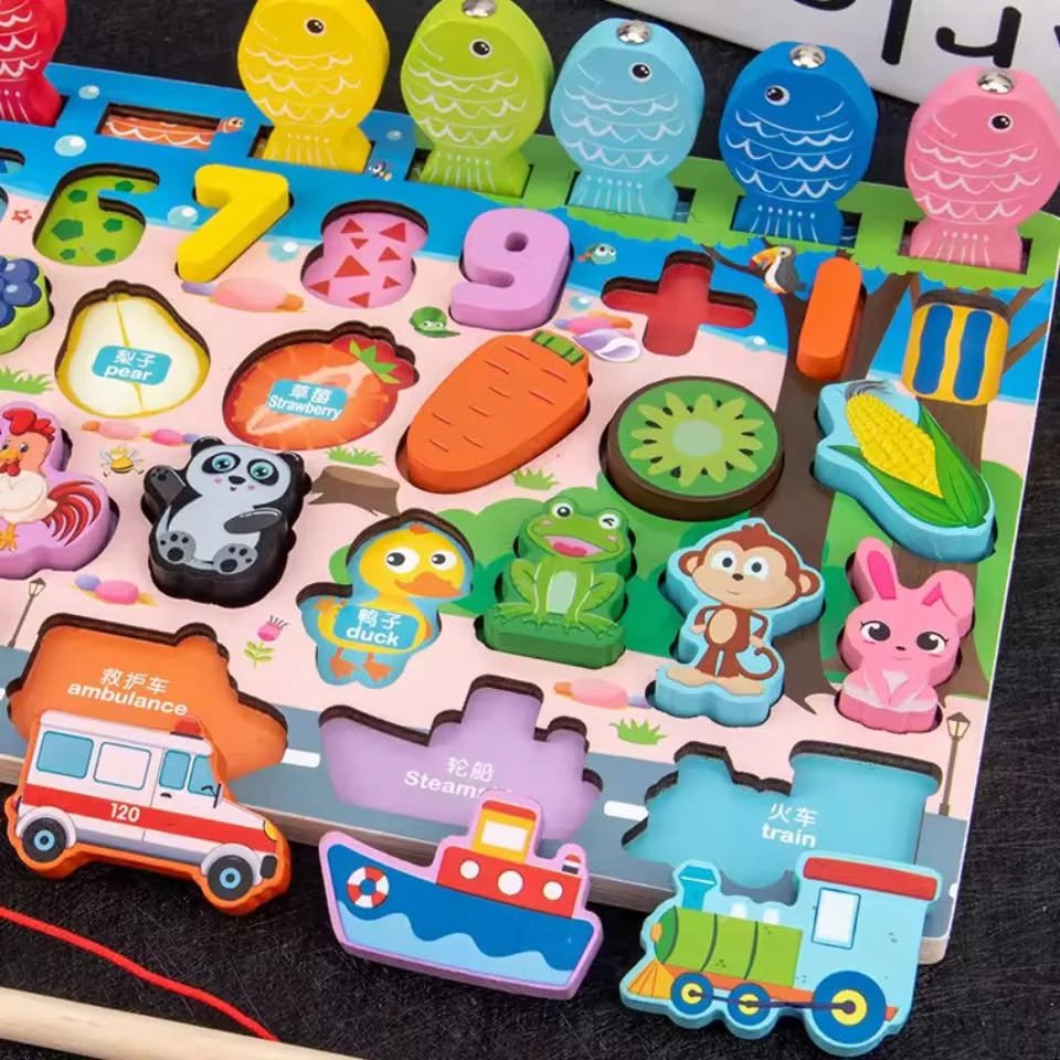 Wooden 6-in-1 Cartoon Fishing and Learning Board - Image 5