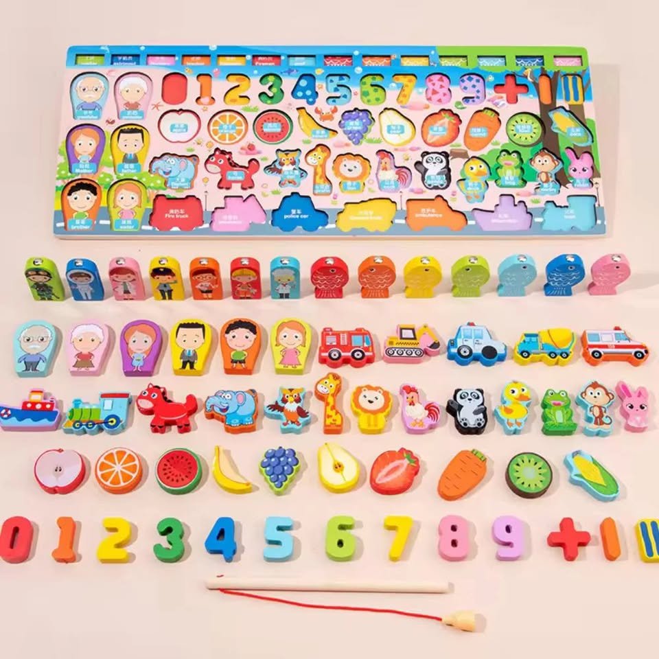 Wooden 6-in-1 Cartoon Fishing and Learning Board - Image 4