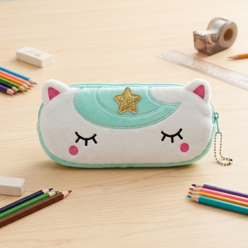 Soft Plush Unicorn Pencil Pouch for School - Image 2