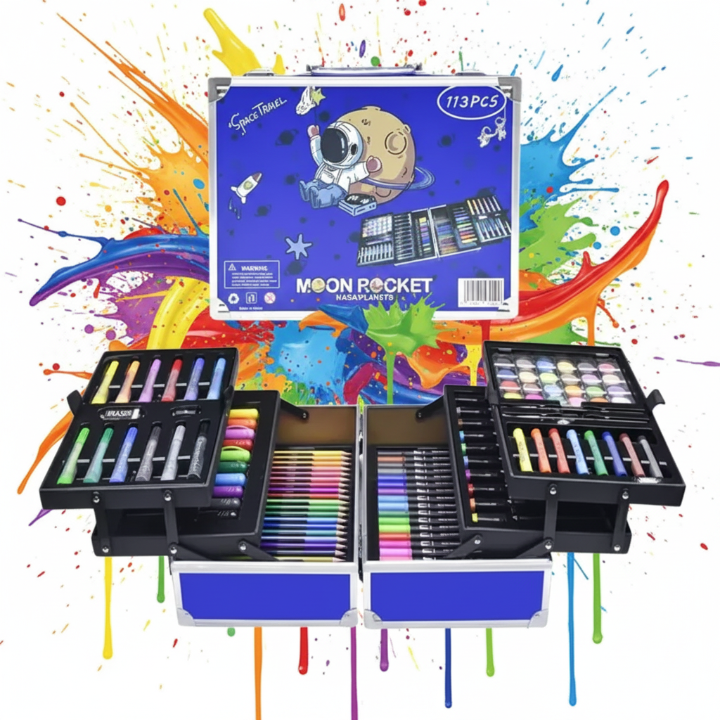 133-Piece Spaceman Kids Art and Painting Set with Briefcase - Image 3